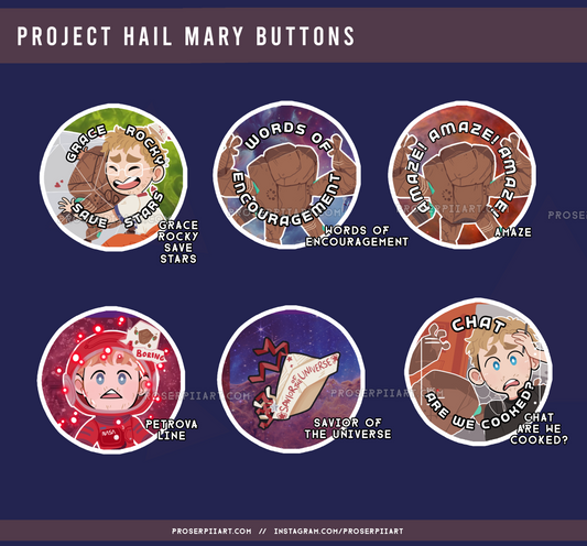 Project Hail Mary Badges Buttons // 38 mm / 1.5 inch