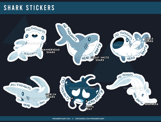 Shark Stickers! // Cute Sharks Sticker Pack // No Thoughts Head Empty