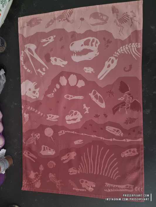 Fossils and Dinosaurs Tea Towel