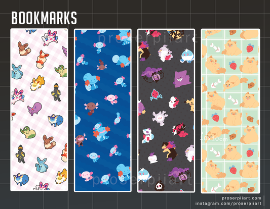 Bookmarks - Eeveelutions / Mudkip & Wooper / Ghost Pokemon / Poes