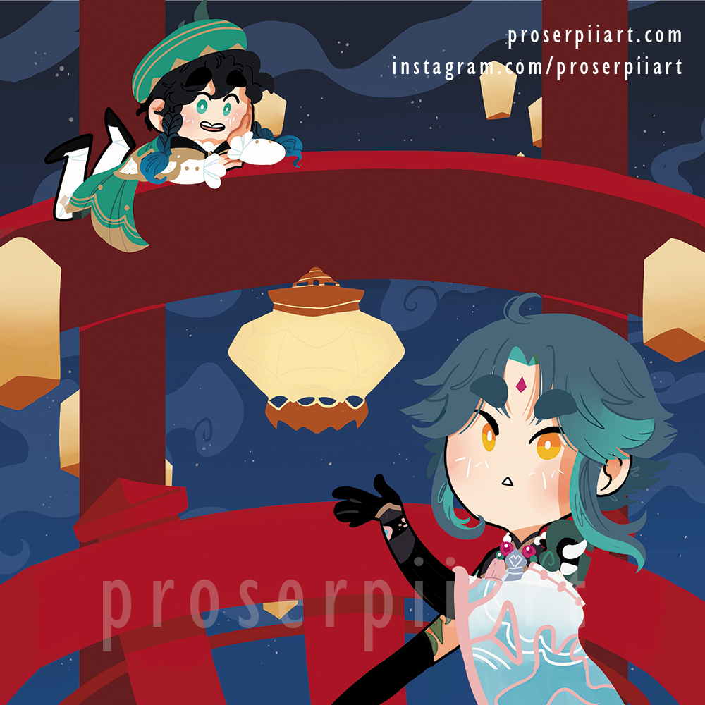 Genshin Impact XiaoVen Square Postcard Print // Xiao Venti Postcard Lantern Festival