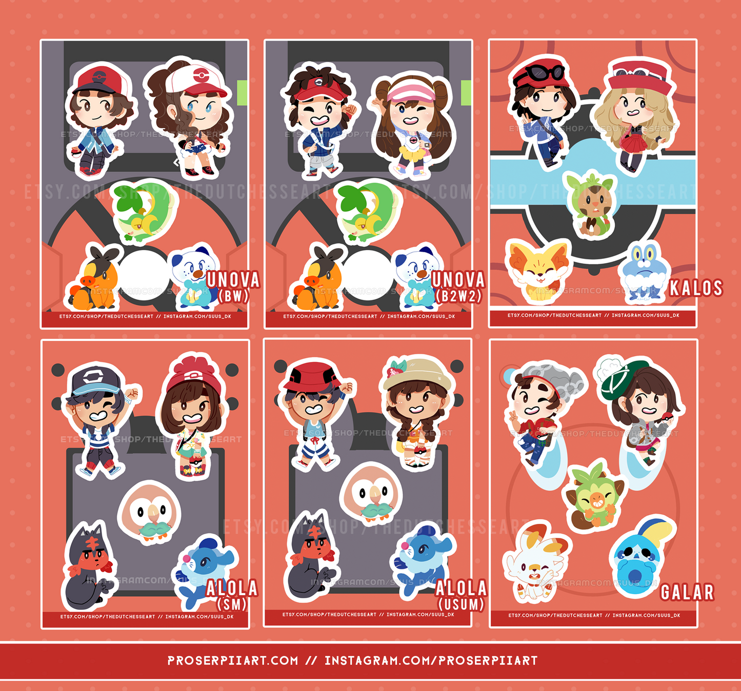 Pokemon Region Starters + Trainers Vinyl Sticker Sheets
