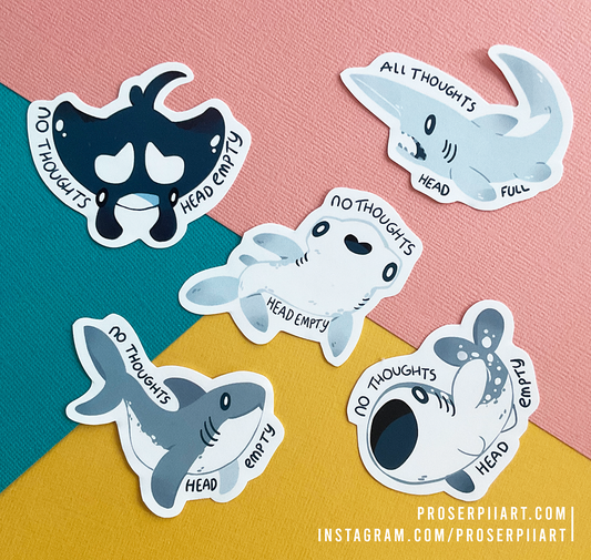 Shark Stickers! // Cute Sharks Sticker Pack // No Thoughts Head Empty