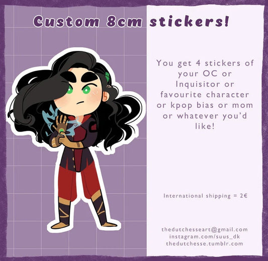 Custom stickers! ~8cm / Original Characters, D&D OC, personal portrait, or any fandom character welcome!