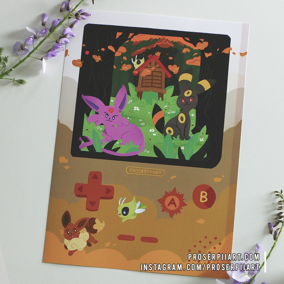 Espeon and Umbreon Gameboy Print A4 or A6