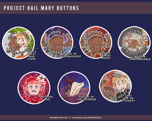 Project Hail Mary Badges Buttons // 38 mm / 1.5 inch