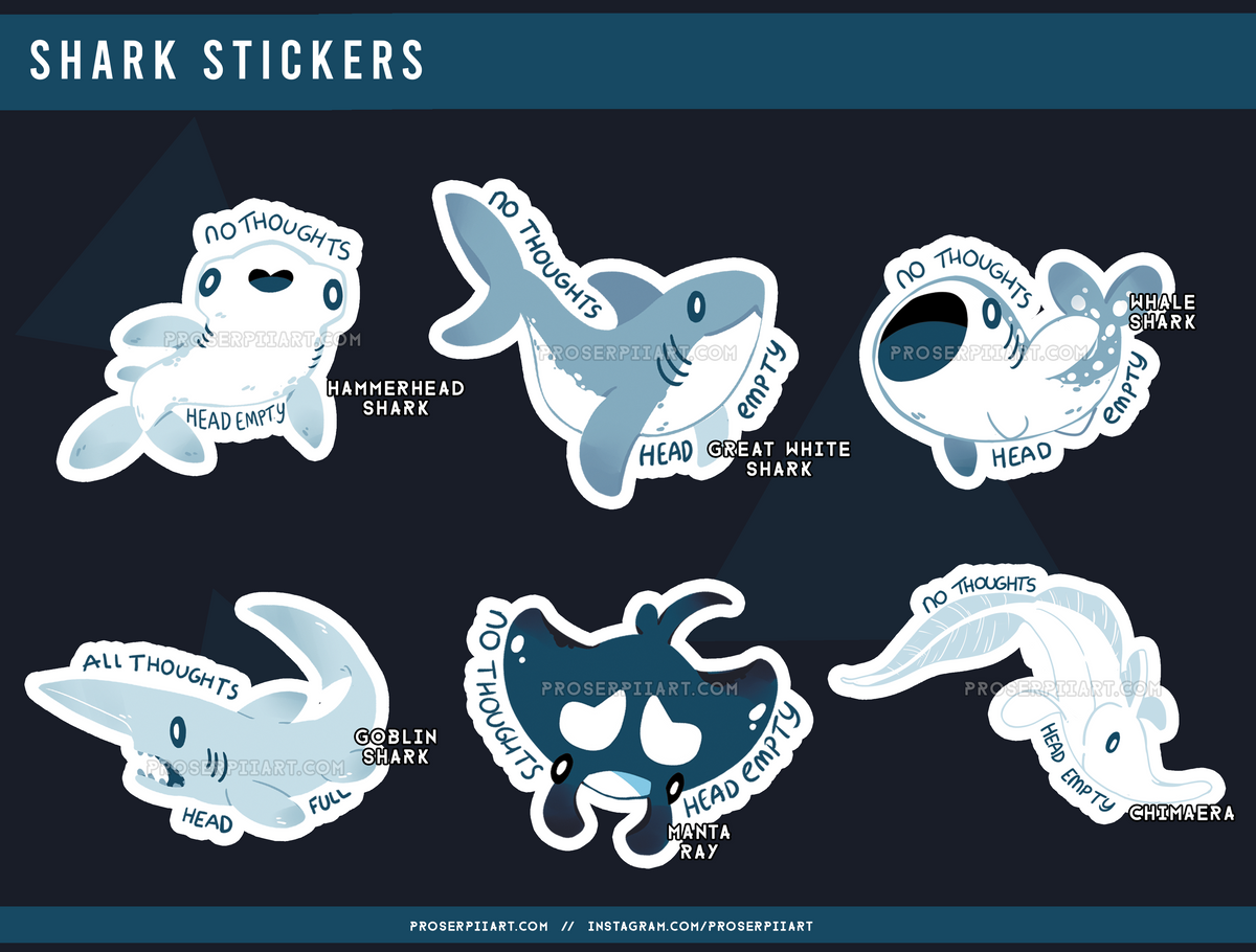 Shark Stickers! // Cute Sharks Sticker Pack // No Thoughts Head Empty ...