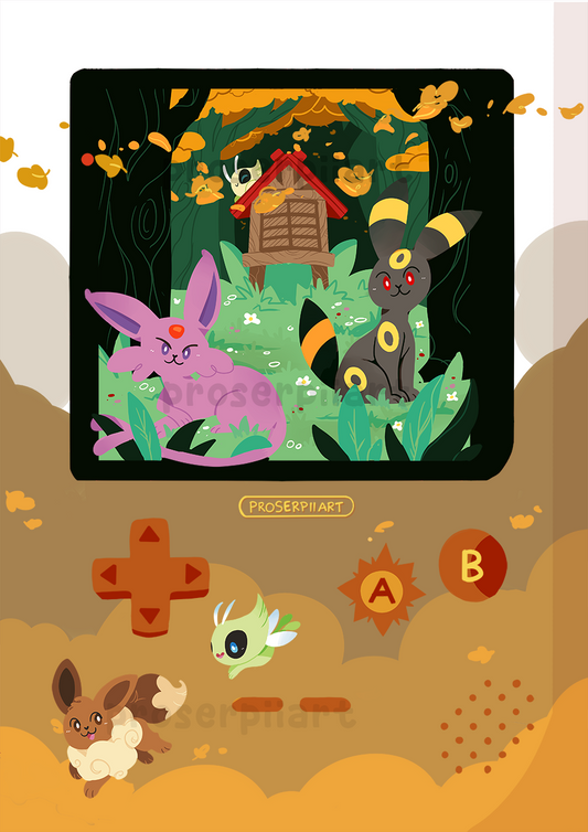 Espeon and Umbreon Gameboy Print A4 or A6