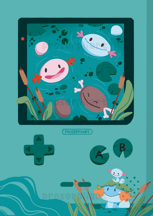 Wooper and Mudkip Gameboy Print A4 or A6