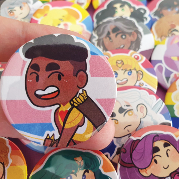 Build-A-Pride-Button! 38mm / 1.5" LGBT+ buttons with any character available in my shop <3