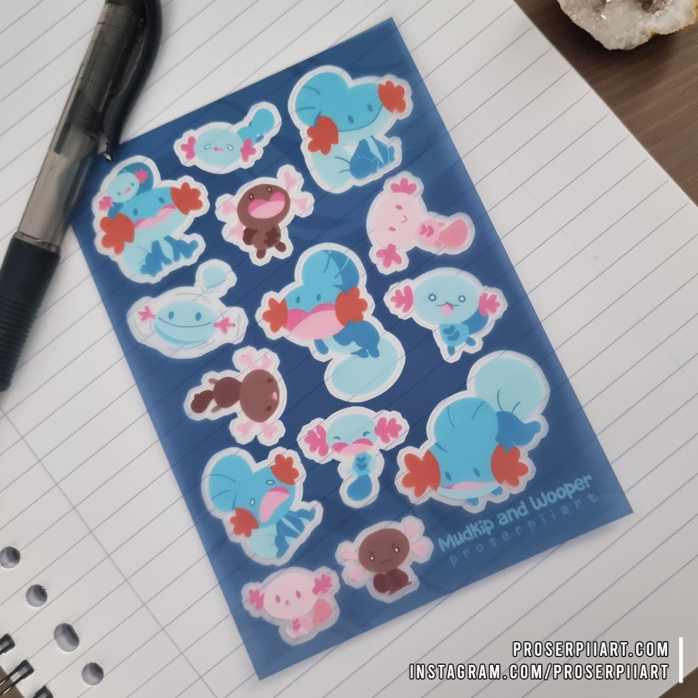 Mudkip and Wooper Transparent Sticker Sheets
