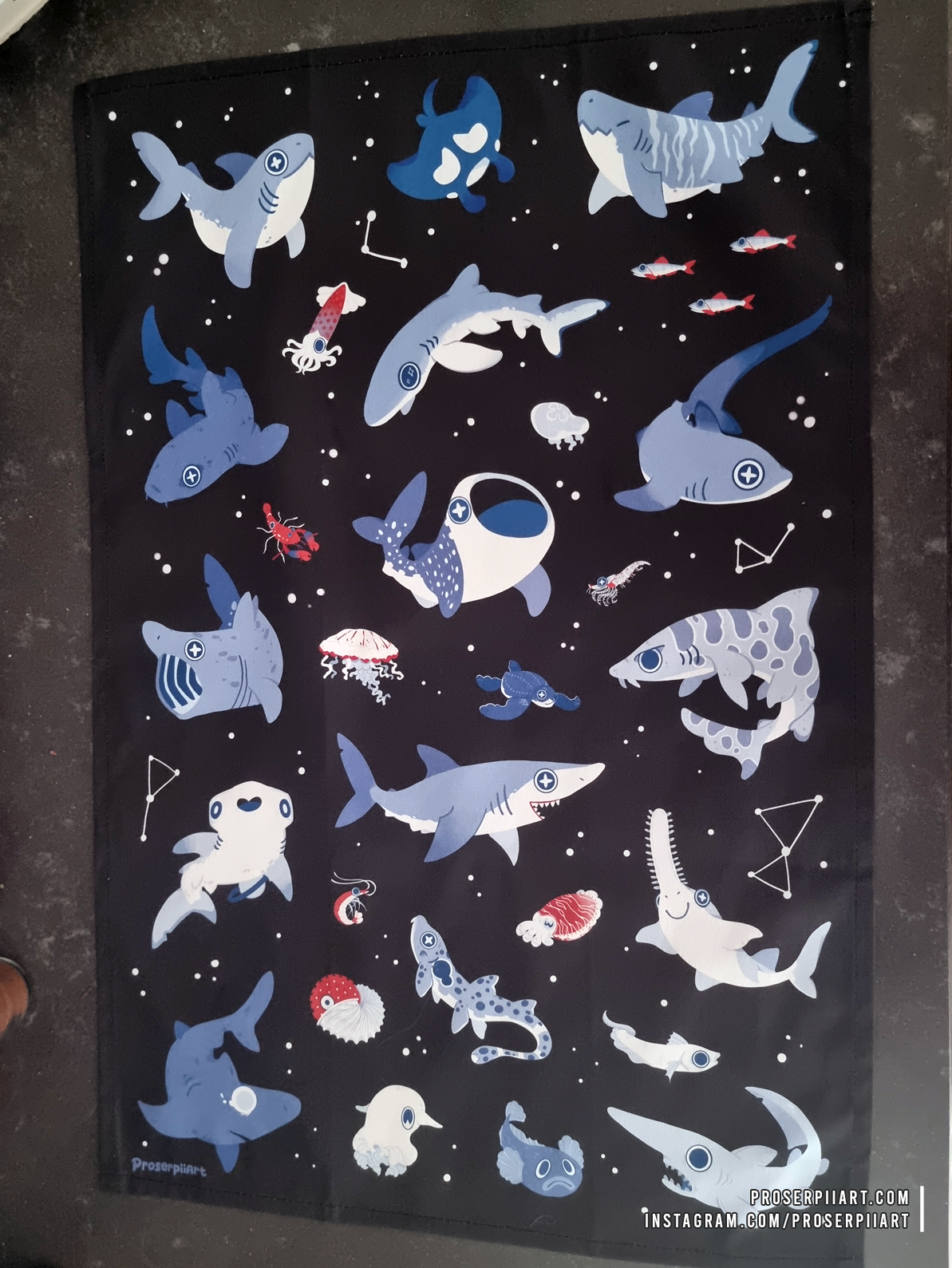Sharks and Friends Tea Towel