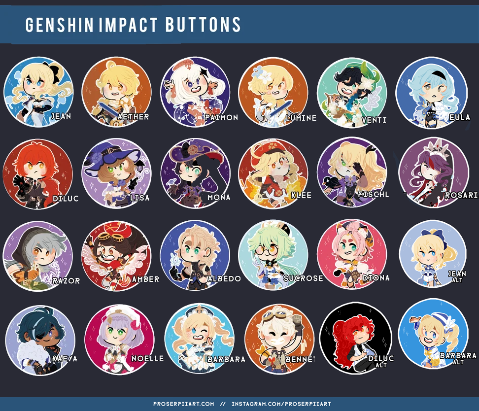 Genshin Impact Buttons // 38 mm / 1.5 inch
