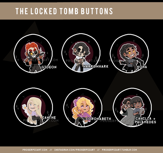 The Locked Tomb Badges Buttons // 38 mm / 1.5 inch